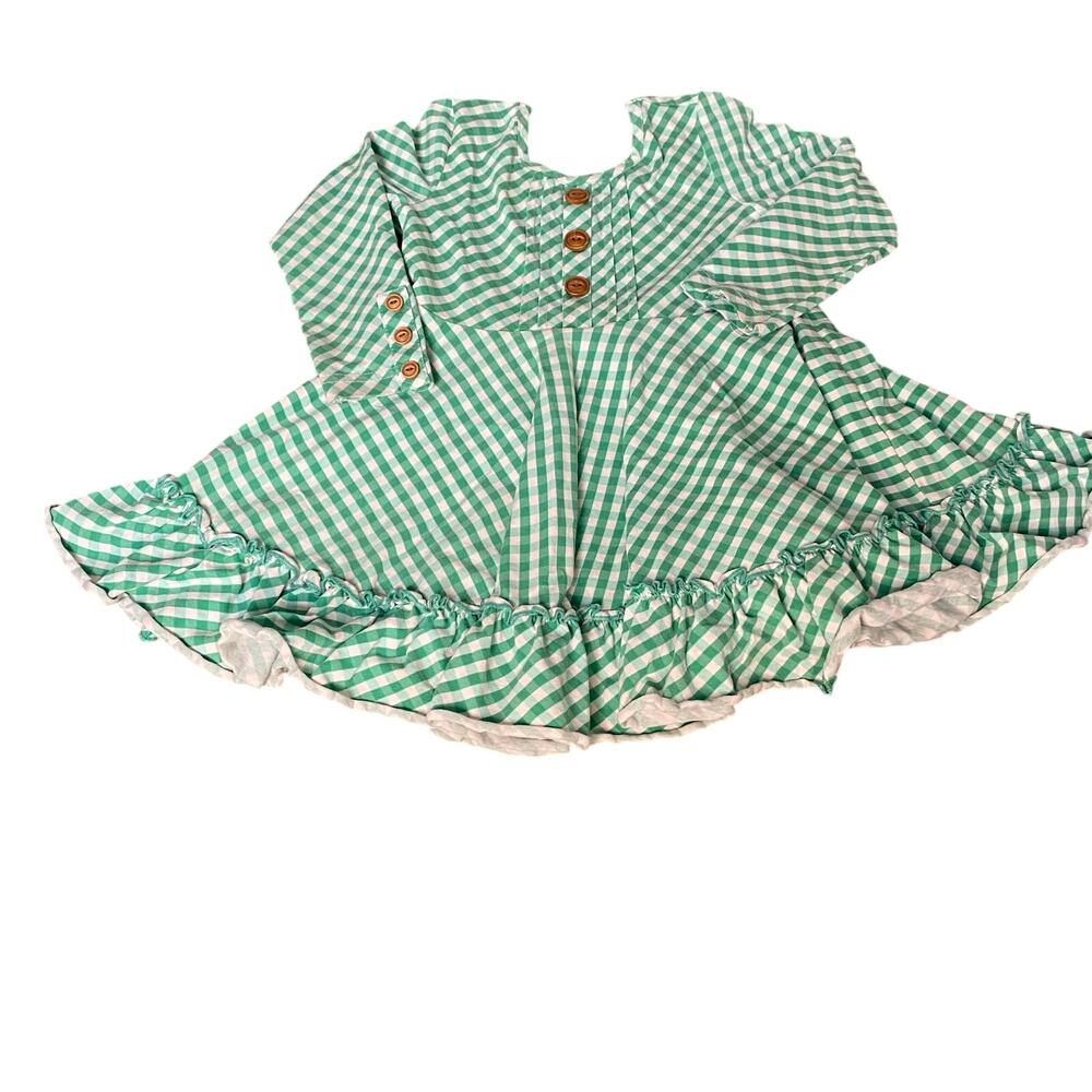 Shrimp & Grits‎ Kids green white gingham long sleeve ruffle bottom dress SIZE XS